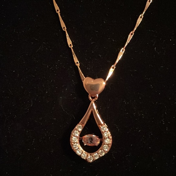 Silver stamped 925 rose gold tone tear drop necklace NIB - Picture 5 of 10